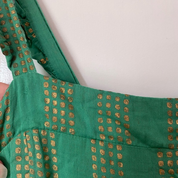 Oliphant Maxi Dress Cotton Green Metallic Polka Dot Smocked Back Small Boho - Picture 7 of 7